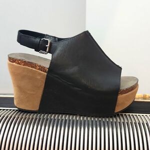PIERRE DUMAS BLACK OPEN TOE SLING BACK 3.5" WEDGES SZ 6